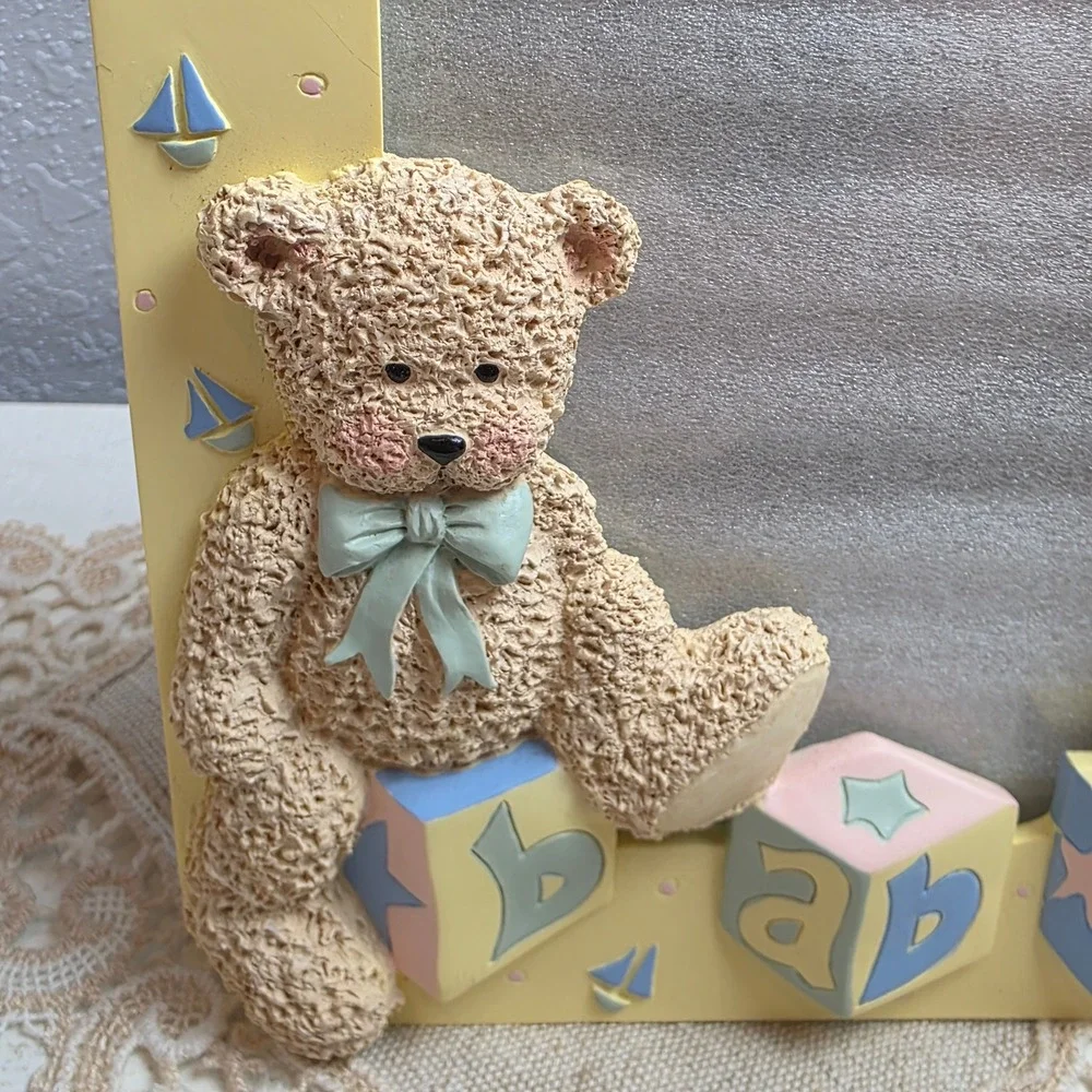 Fetco Teddy Bear Resin Baby Picture Frame 4x6 Yellow Nautical Sailboat 3D 506346
